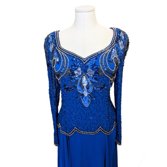 Vintage Augustat 80s Beaded Prom Gown Dress Art Deco Sequined Formal Sz 42/L - Picture 5 of 16